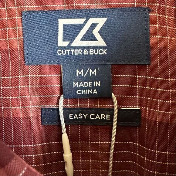 NWT Cutter & Buck Cotton Casual Button Front Short Sleeve Shirt Plaid Brick Red - Picture 3 of 5